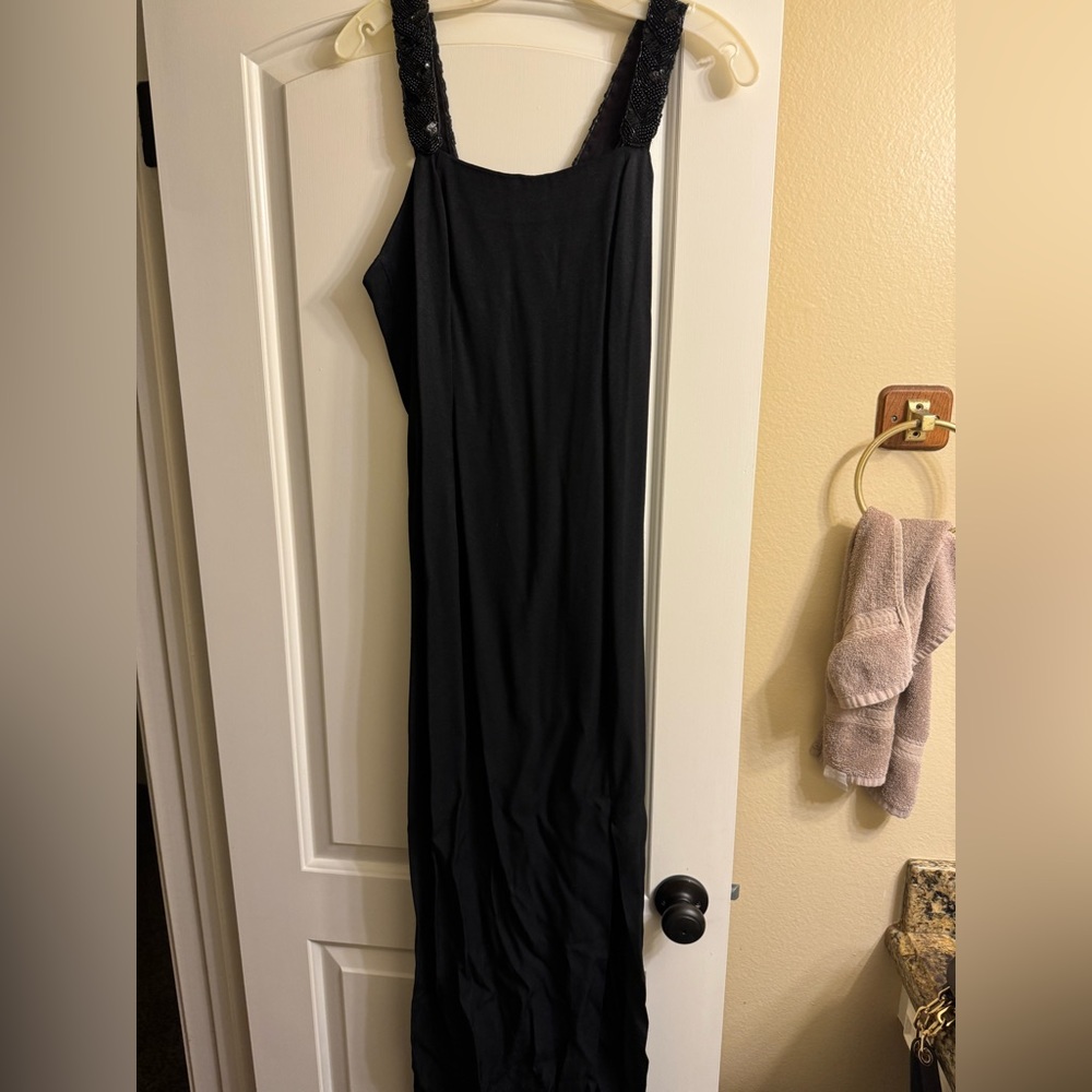 Vintage Jessica McClintock Gunne Sax formal black dress beaded straps